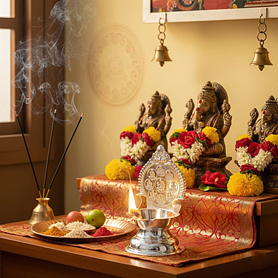 Silver Astalakshmi Diya Silver Astalakshmi Diya