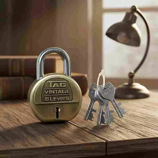 Tag Padlock Vintage Brass Colour 67mm 4k