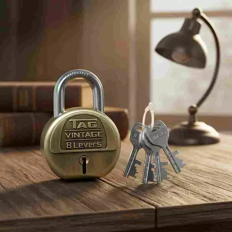 Tag Padlock Vintage Brass Colour 67mm 4k
