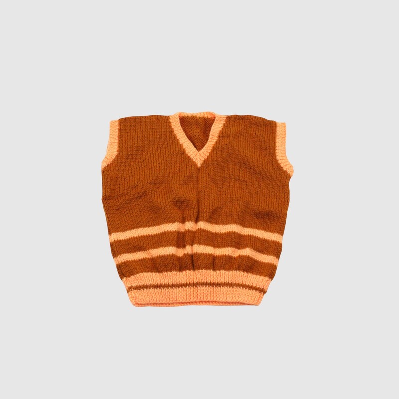 (3-4 Years) Baby Woolen Sweater, Handknitted, Brown and Peach
