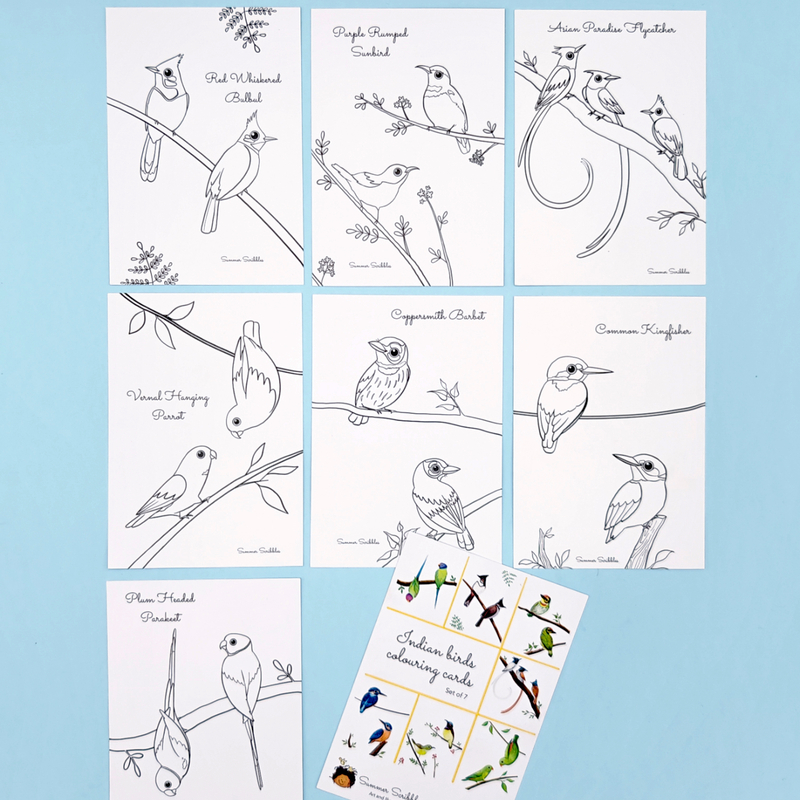 Indian Birds Colouring cards