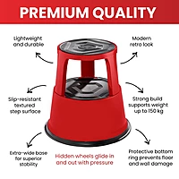 Light Grey Metal Rolling Kick Step Stool with 150kg Capacity