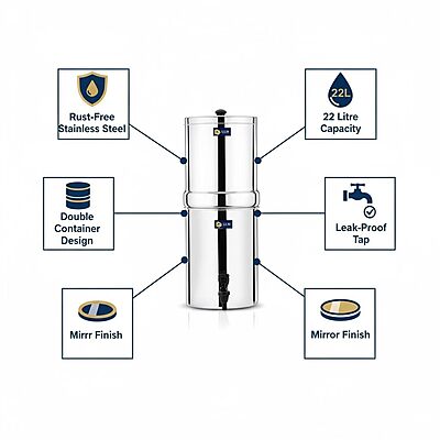 LLM Stainless Steel Water Filter| Double Container with Tap | Durable Rust-Free Water Purifier