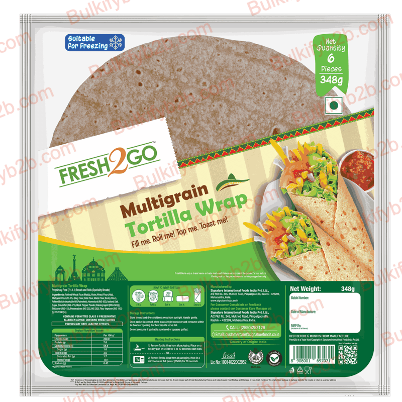 Fresh2go Whole wheat tortilla 6*58g