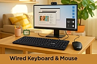 Wired Keyboard + Mouse Combo - Full-size Numeric, USB - Black