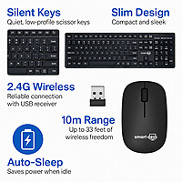 SD Wireless Keyboard and Mouse Set – Full-Size – 2.4GHz USB Receiver – Black