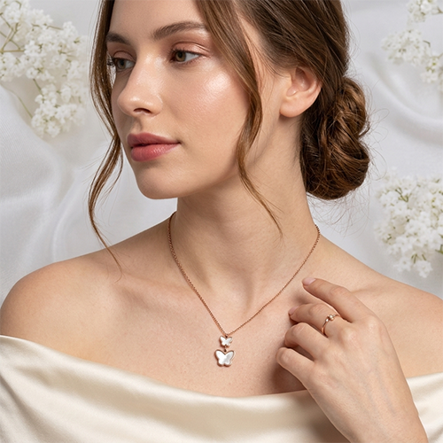 Elegant Rose Gold & White Butterfly Necklace