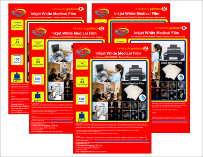 Inkjet Medical White Film A4 Size x 100 sheets For DR/CR/MRI/CT Imaging Film Size :A4 x100 Sheet / 175 Micron / 240 gsm pACK OF 5 Packets