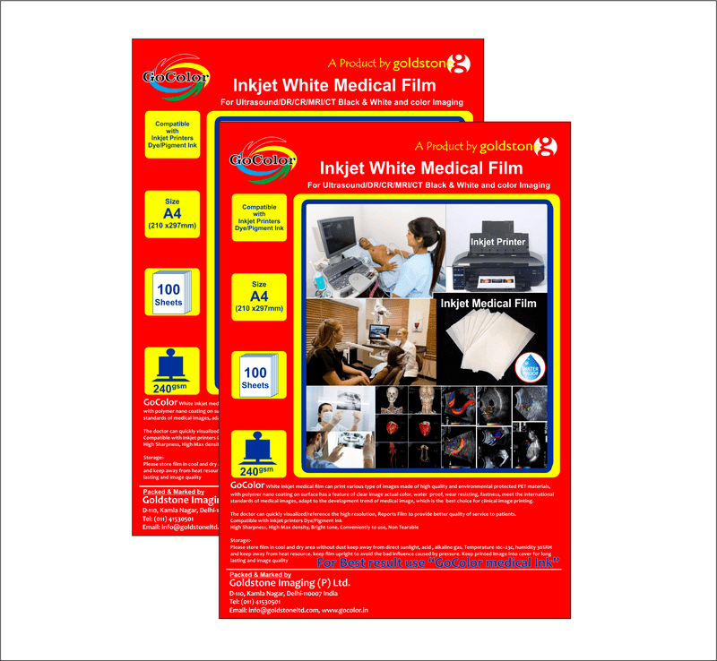 Inkjet Medical White Film A4 Size x 100 sheets For DR/CR/MRI/CT Imaging Film Size :A4 x100 Sheet / 175 Micron / 240 gsm pack of 2 Packets