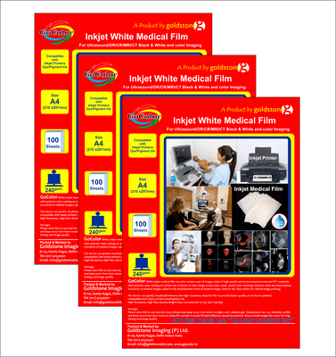 Inkjet Medical White Film A4 Size x 100 sheets For DR/CR/MRI/CT Imaging Film Size :A4 x100 Sheet / 175 Micron / 240 gsm PACK OF 3 PACKETS