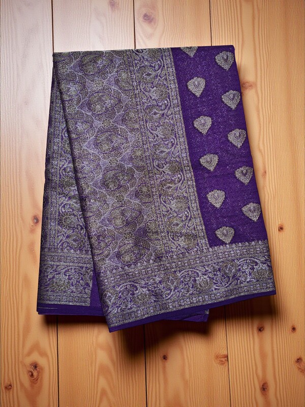 Purple Banarasi Silk Saree with Unstitched Blouse