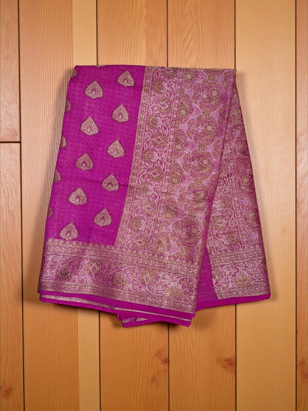Dark Pink Banarasi Silk Zari Saree with Unstitched Blouse