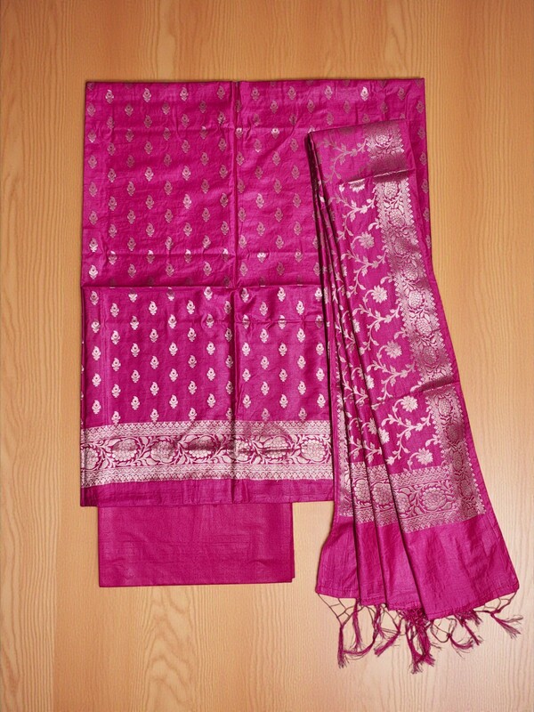 Dark Pink Banarasi Silk Dress Material for Women