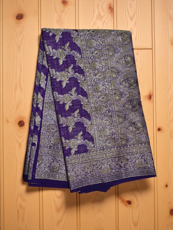 Purple Banarasi Silk Zari Saree with Unstitched Blouse