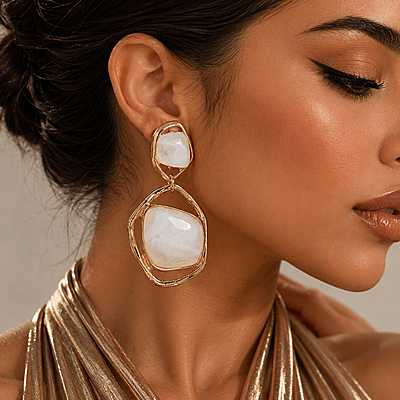 Elvienne White Resin Gold-Tone Geometric Drop Earrings