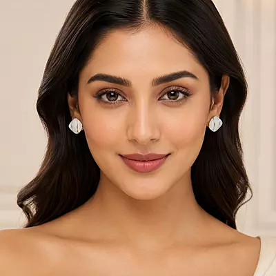 Ivoria White Sculpted Gold-Tone Stud Earrings