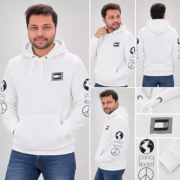 Men’s Printed Graphic Pullover Hoodie – White