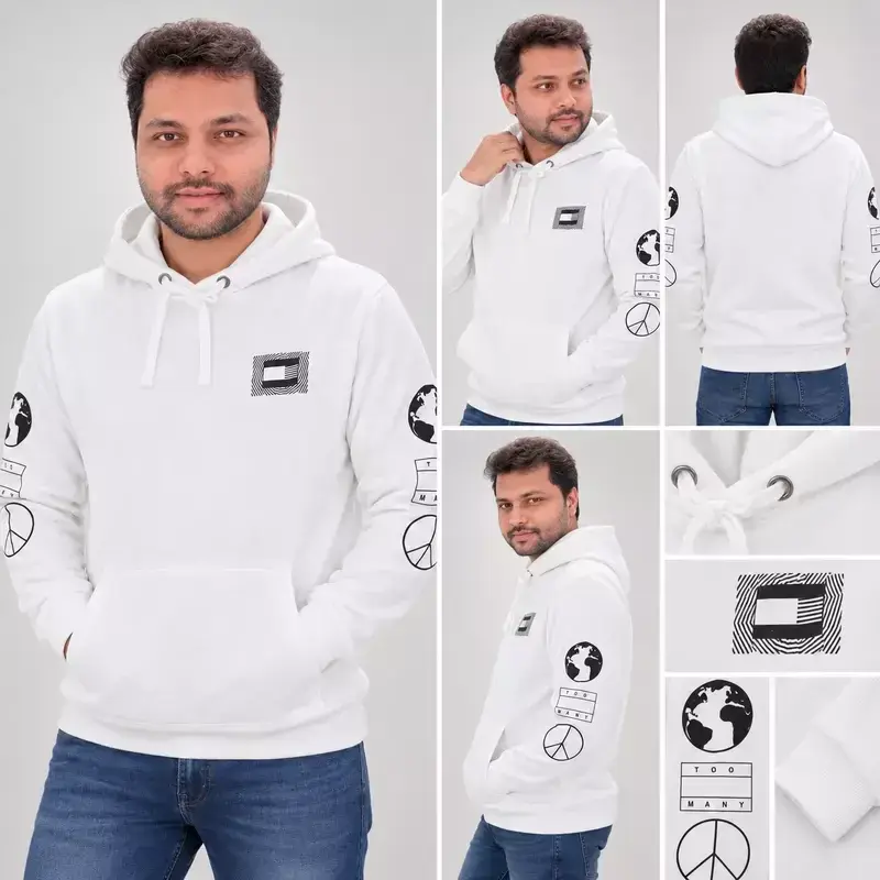 Men’s Printed Graphic Pullover Hoodie – White