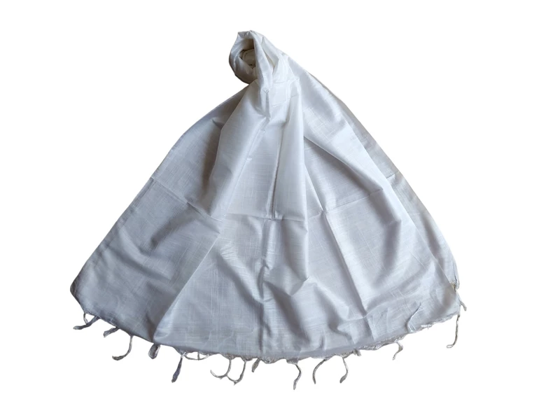 White Cotton Silk Solid Dupatta