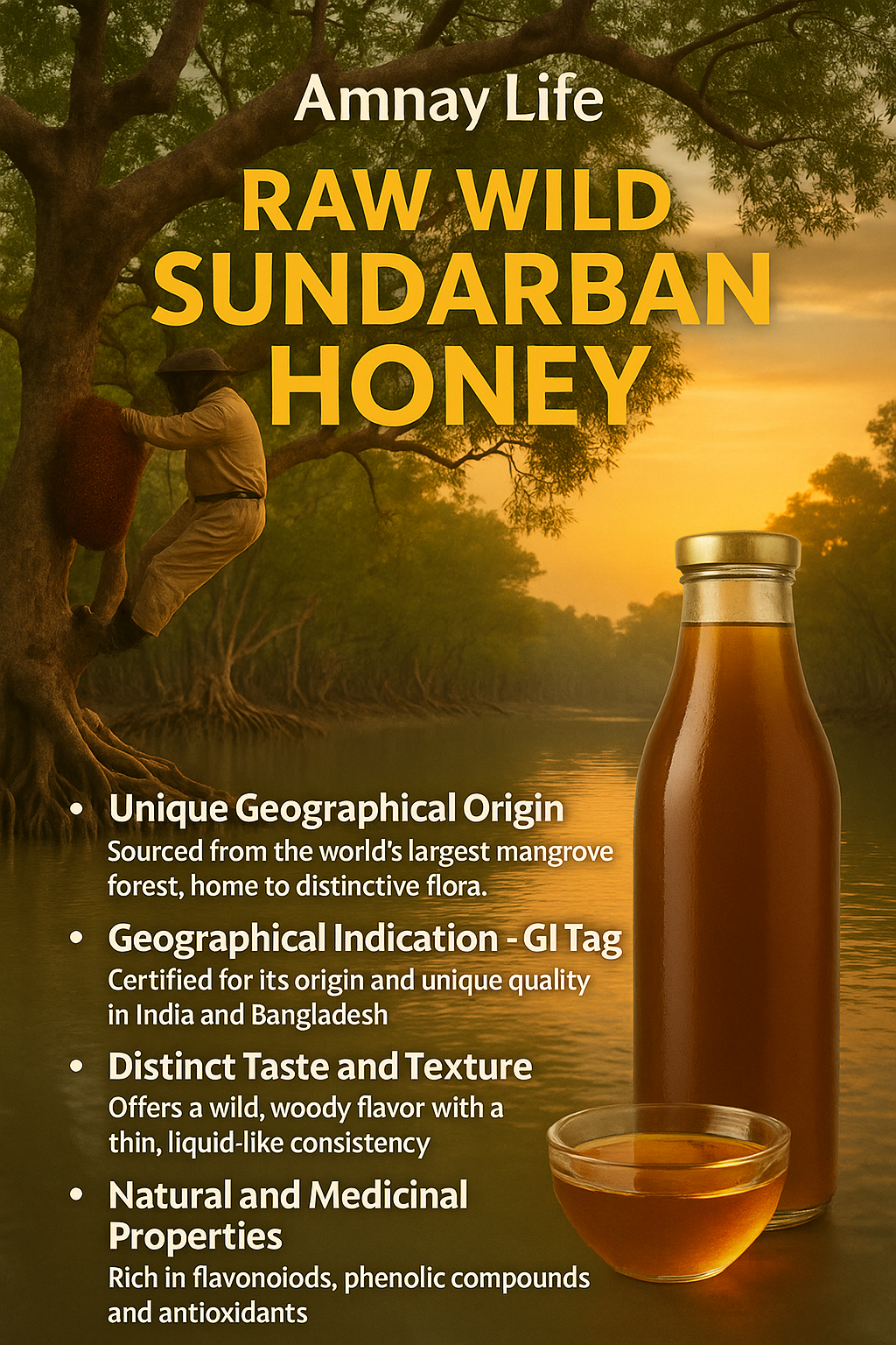 Wild Raw Honey-Unprocessed & Unheated-(100% Natural, No Chemical, No Preservative)
