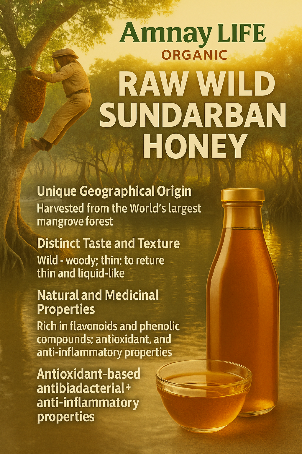 Wild Raw Honey-Unprocessed & Unheated-(100% Natural, No Chemical, No Preservative)