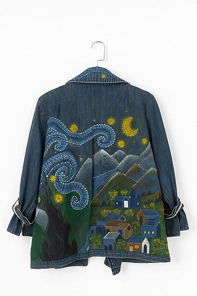 Starry Night Hand-Painted Denim Jacket