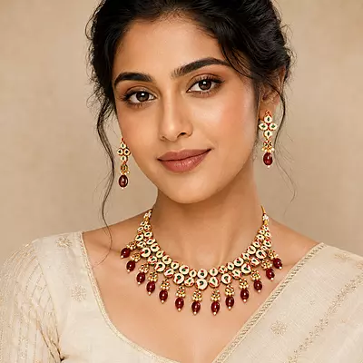 Kundan Varnika Meenakari Wine Bead Necklace Set