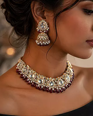 Kundan Rivaayat Wine Bead Jewellery Set