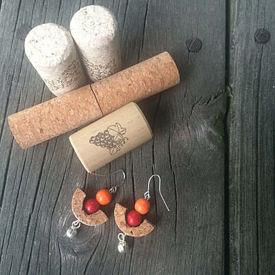 Wine Cork Earring | Beaded Semi Circle Earring