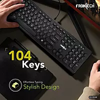 FRONTECH Wired Keyboard + Mouse Combo – 104 Keys | USB Plug & Play | Ergonomic & Comfortable Design | Black (KB-0048)