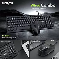 FRONTECH Wired Keyboard + Mouse Combo – 104 Keys | USB Plug & Play | Ergonomic & Comfortable Design | Black (KB-0048)