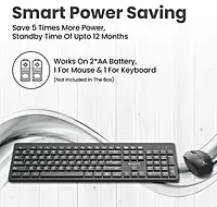 Coconut WKM11 Delight Wireless Keyboard & Mouse Combo (Black, 20M Range, Ergonomic Design, Long Battery Life, Plug & Play, Ideal for Home & Office, 1 Year Warranty)
