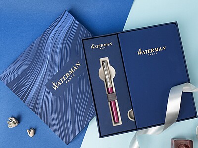 Waterman Gift Set - Allure Deluxe Pink "Fine" Fountain Pen with Waterman Blue Notebook