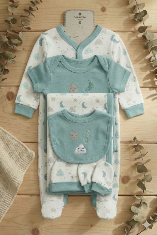 LittleToons Premium Cotton 6-Piece New-Born Baby Clothes Gift Set