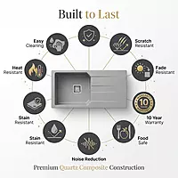 Quartz Pro Drain Board Sink (Smokey Grey)