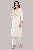 Floral Embroidered Cotton Salwar Suit with Dupatta, 3-Piece Traditional Set