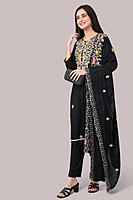 Floral Embroidered Cotton Salwar Suit with Dupatta, 3-Piece Traditional Set