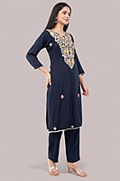 Floral Embroidered Cotton Salwar Suit with Dupatta, 3-Piece Traditional Set