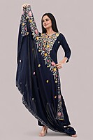 Floral Embroidered Cotton Salwar Suit with Dupatta, 3-Piece Traditional Set