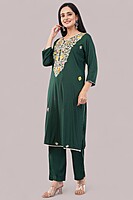 Floral Embroidered Cotton Salwar Suit with Dupatta, 3-Piece Traditional Set