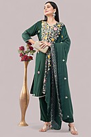 Floral Embroidered Cotton Salwar Suit with Dupatta, 3-Piece Traditional Set