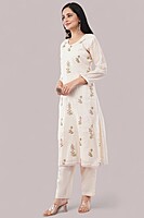 WHITE COTTON SALWAR SUIT SET WITH FLORAL PRINT