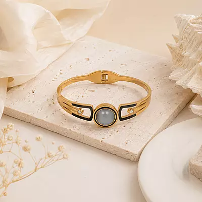 Noir Halo Grey Pearl-Effect Gold-Tone Bracelet