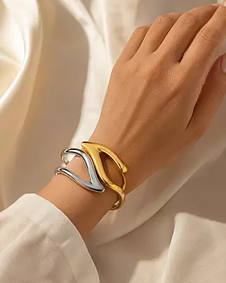 Veyra Sculpted Wave Two-Tone Statement Bracelet