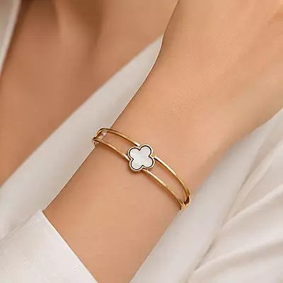 Celestia Pearl Clover Gold-Tone Bracelet