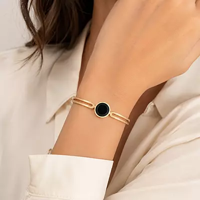 Noir Orbit Black Disc Gold-Tone Bracelet