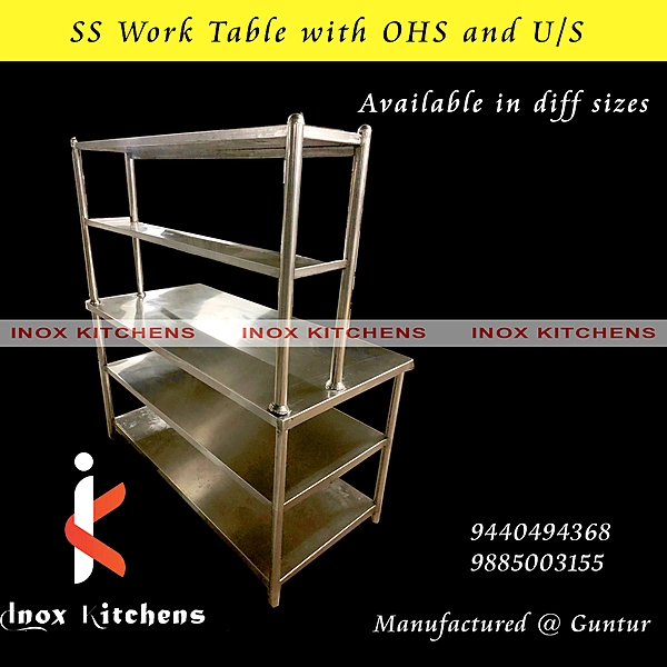 SS Work Table with Overhead Shelves