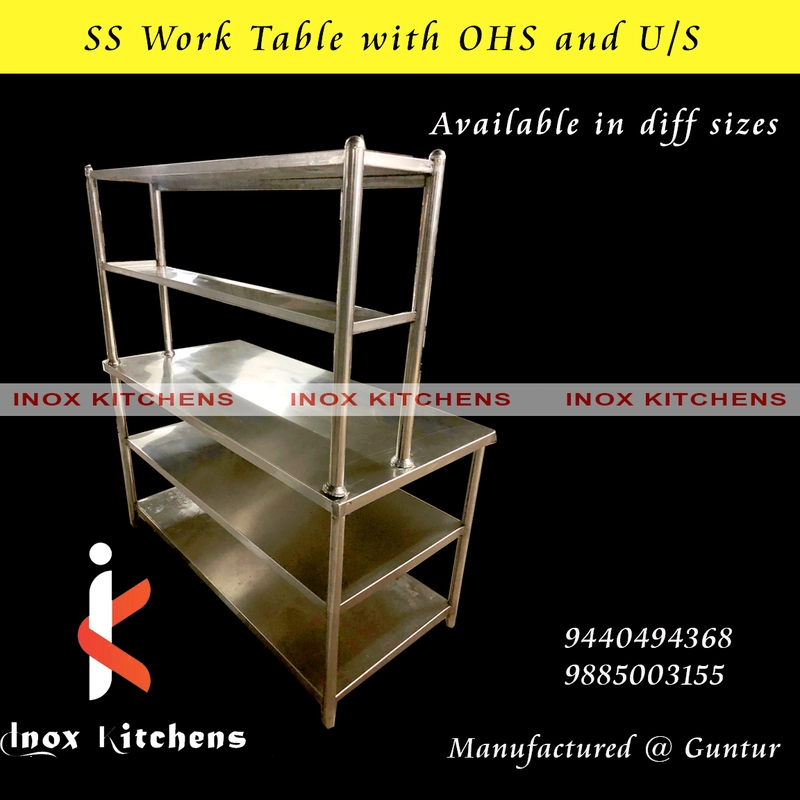 SS Work Table with Overhead Shelves