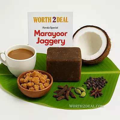 Lifestyle display of Marayoor Jaggery with Kerala food elements – Worth2Deal.com