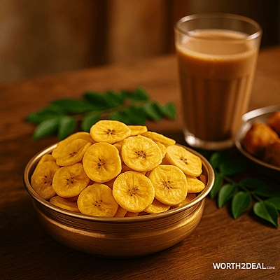 Banana chips served with tea Kerala snack mood